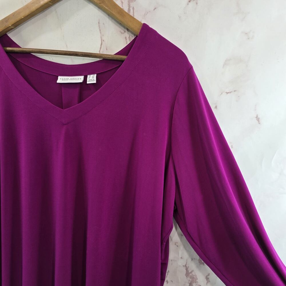 Susan Graver Shirt Womens 2X Purple Pink Stretch Blouse Long Sleeve V Essentials - Picture 9 of 10